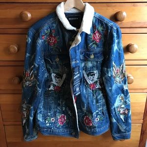 Reason Trucker denim jacket embroidered
